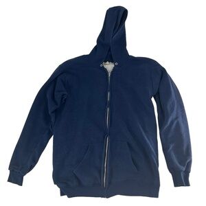 Vintage 60s 70s Hoodie Mens Large Navy Blue Waffle Knit Double Face Robin Zipper